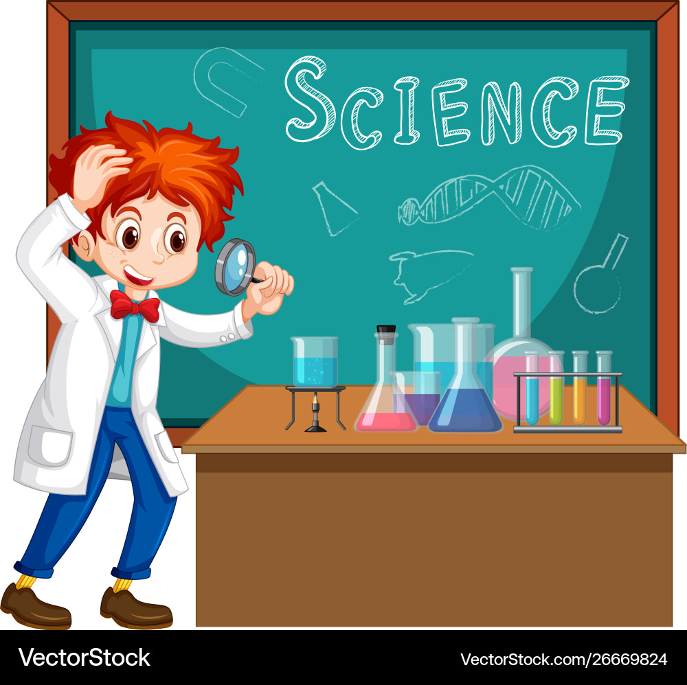 Student in science classroom working with tools Student in science classroom working with tools vector image