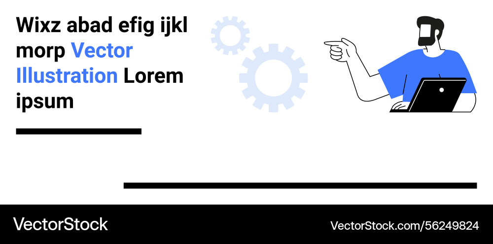Tech professional pointing at floating gears Vector Image