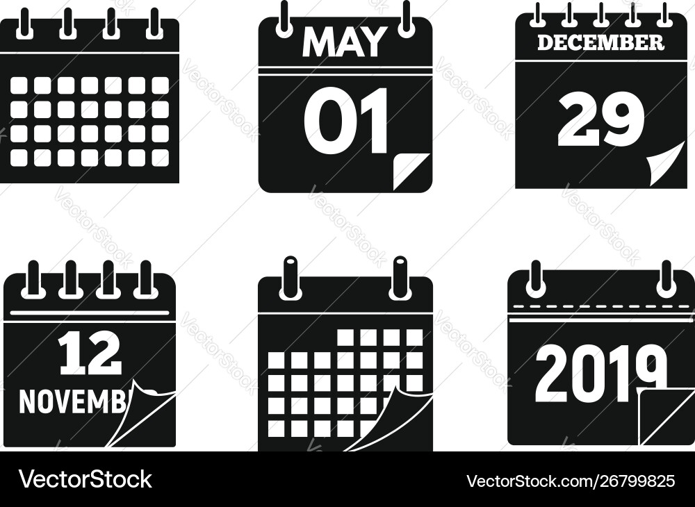 Calendar page icons set simple style Calendar page icons set simple style vector image