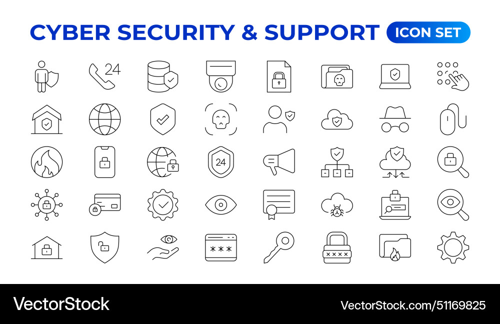 Cyber security and support icon set Cyber security and support icon set vector image