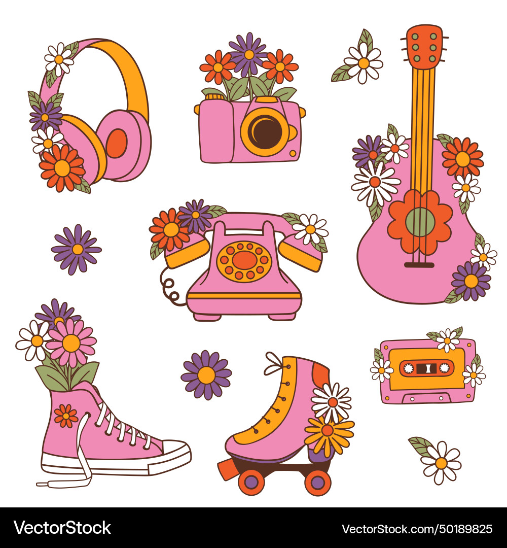 Set of isolated retro objects Set of isolated retro objects Vector Image
