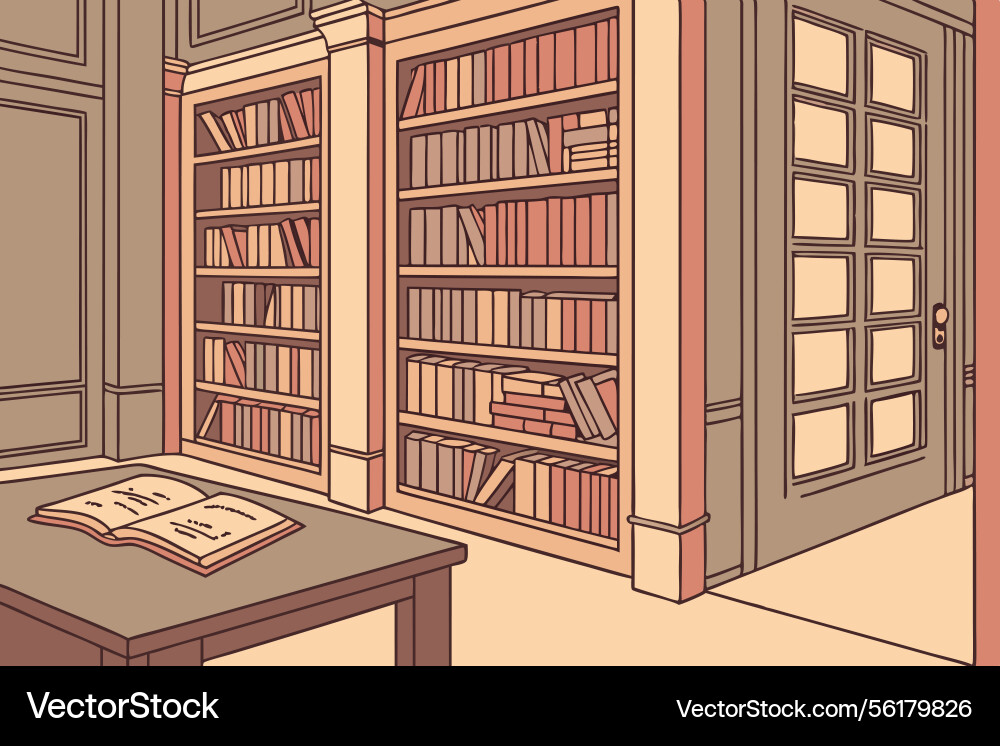A home library bookshelf with an array of books A home library bookshelf with an array of books Vector Image