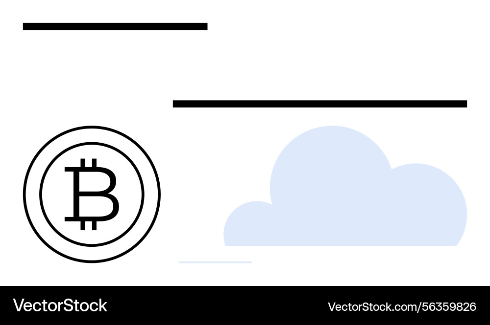 Bitcoin coin next to cloud shape representing vector image