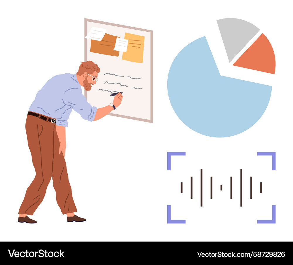 Businessman analyzing data with pie chart Businessman analyzing data with pie chart Vector Image