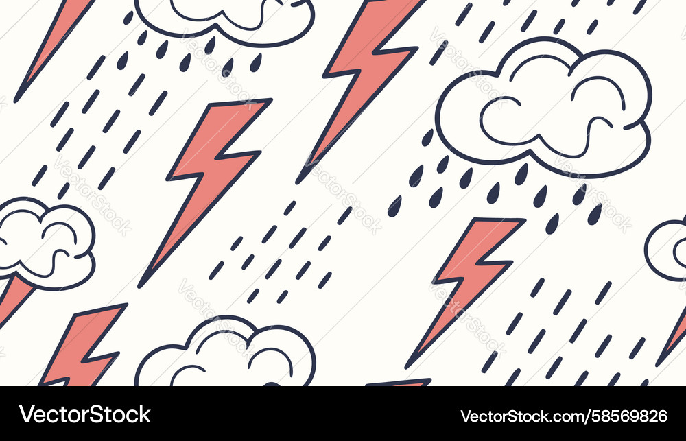Dynamic Rain Clouds & Lightning Pattern Vector Image