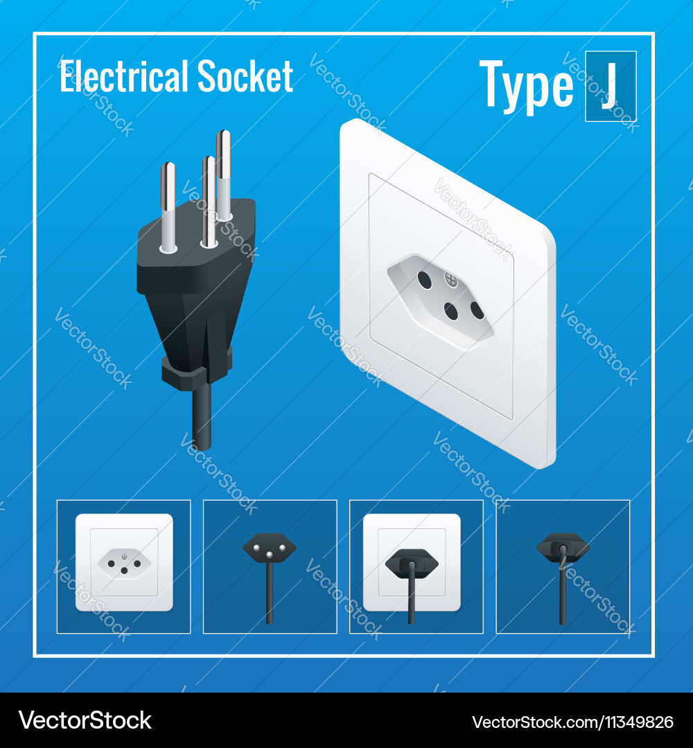 Isometric AC Power Socket Set - Type J Vector Image