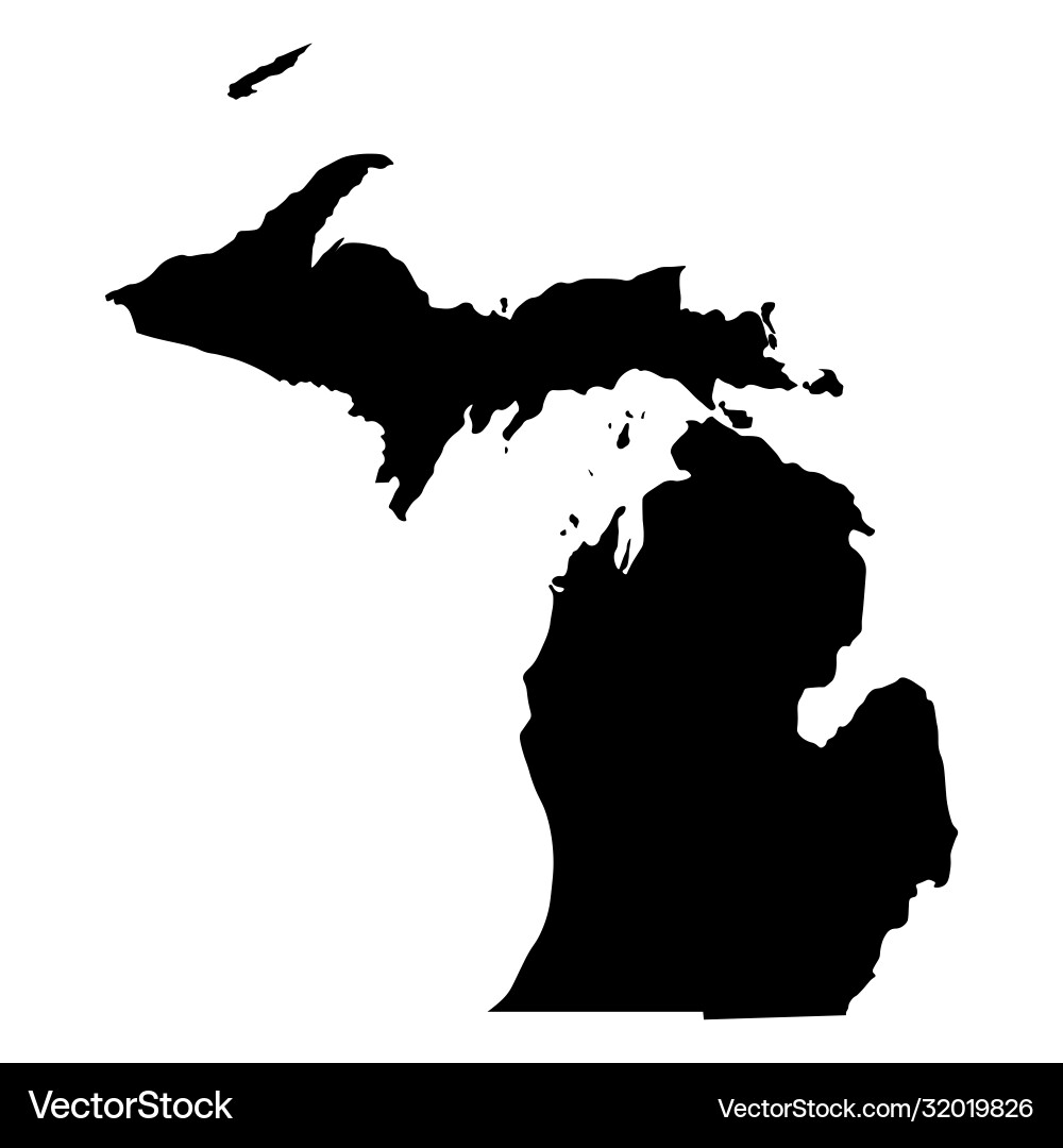 Michigan State Border Map - Solid Black Vector Image