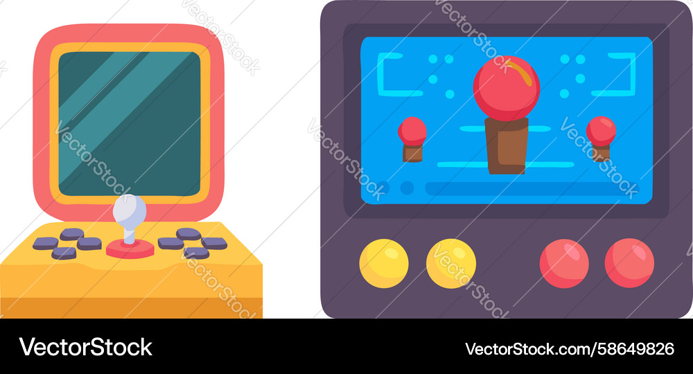 Retro game console controller and screen set Vector Image