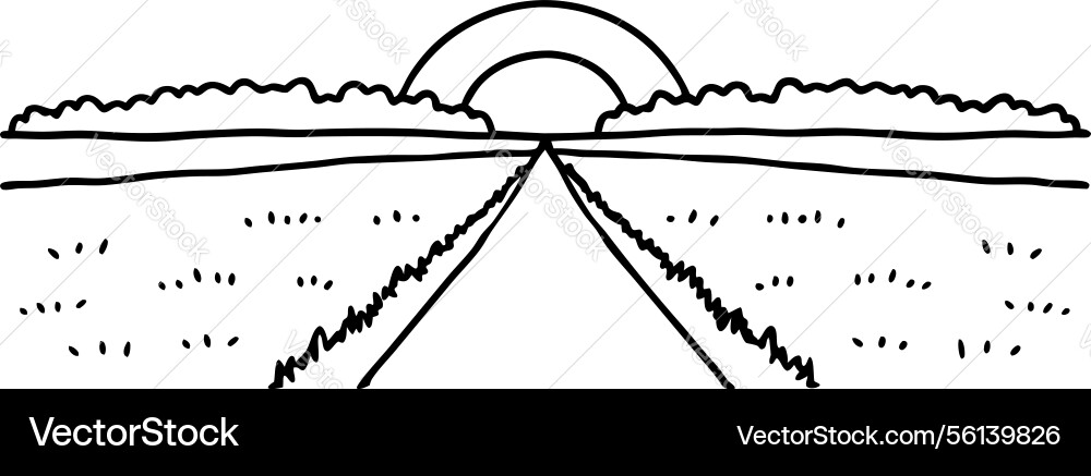 Sunset horizon over fields with pathway simple Vector Image