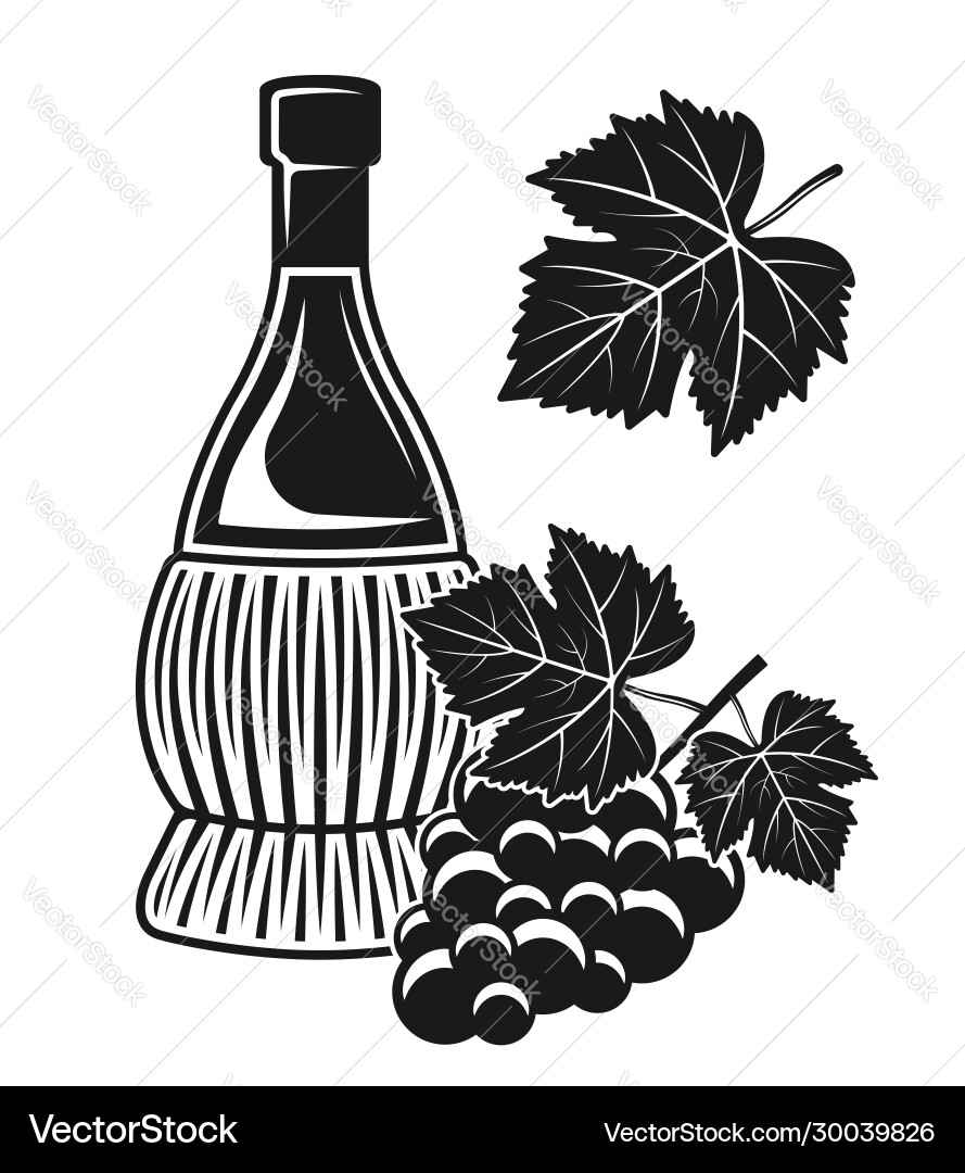 Wine bottle and grape isolated objects Vector Image