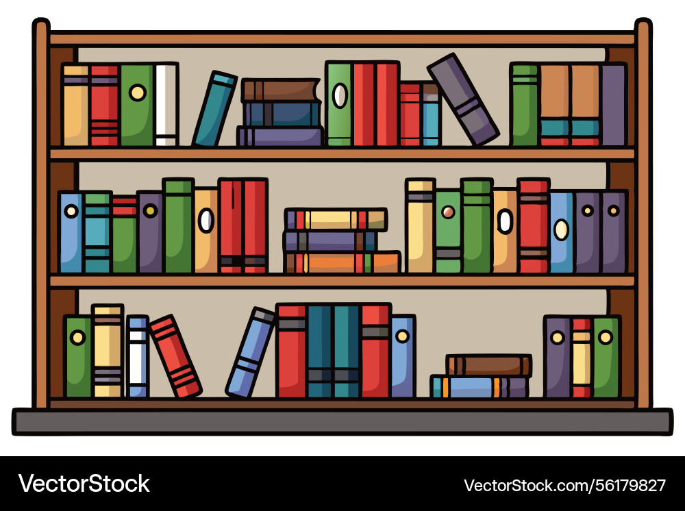 A clean and tidy bookshelf filled with books vector image