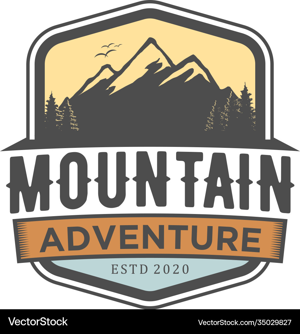 Berglogo Outdoor Emblem Kreis - Abenteuer Berglogo Outdoor Emblem Kreis - Abenteuer vektorbild