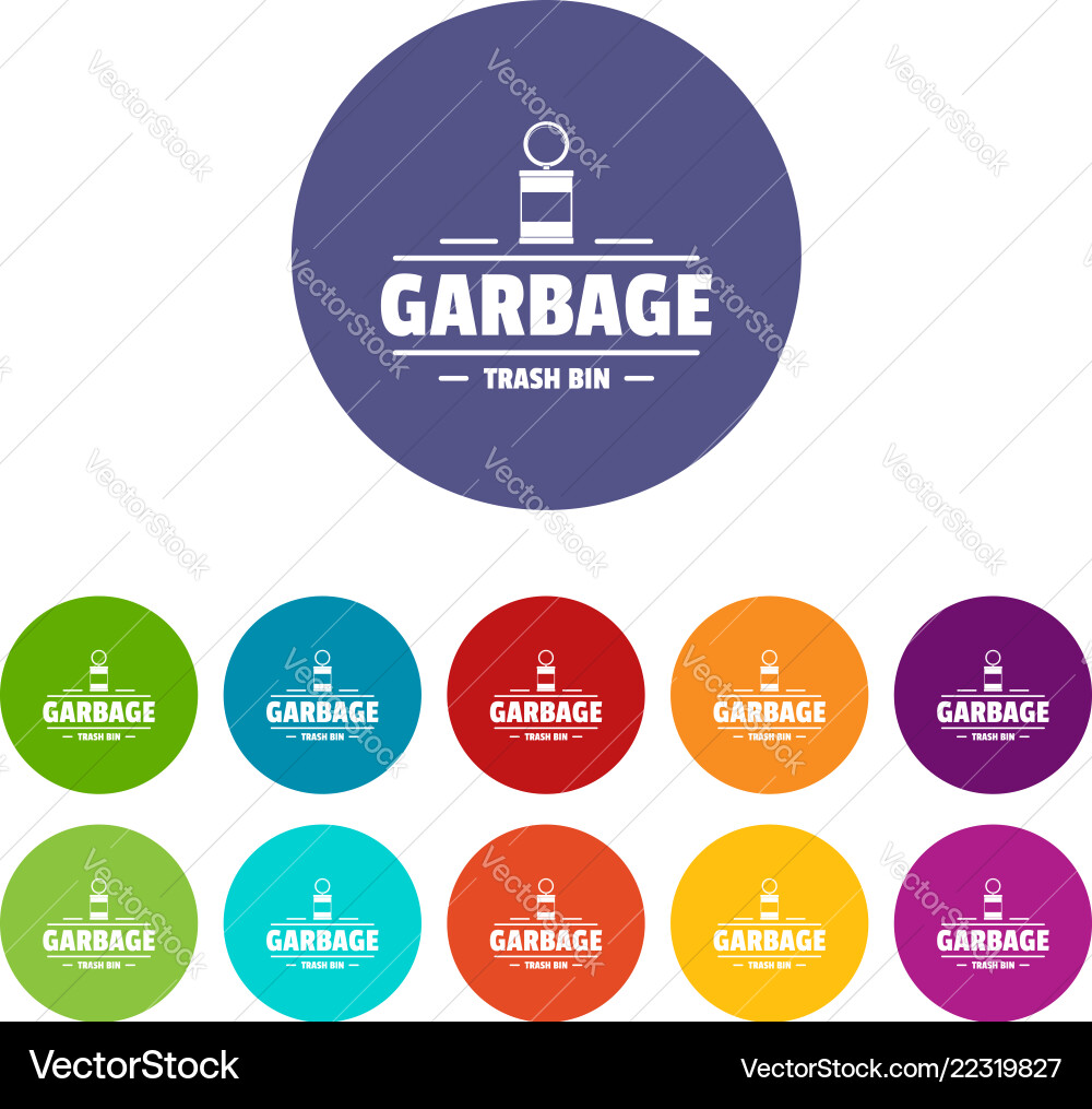 Bin trash garbage icons set color Bin trash garbage icons set color Vector Image