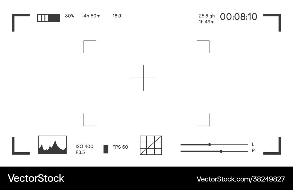 Camera focusing display with settings and info Camera focusing display with settings and info vector image