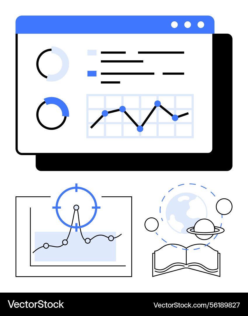 Data analysis dashboard with charts Vector Image