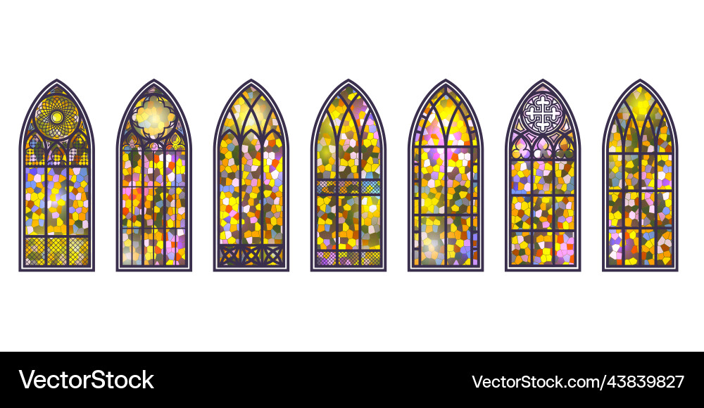 Gotische Fenster setzen Vintage Glaskirche Gotische Fenster setzen Vintage Glaskirche vektorbild