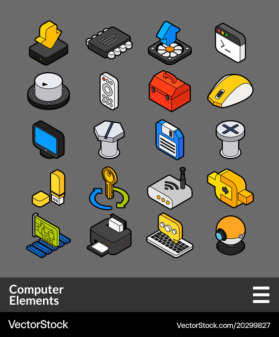 Isometric Computer Icons - Outline Set Vector Image