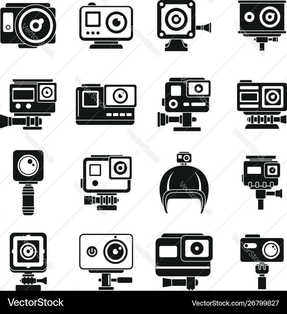 Modern action camera icons set simple style Modern action camera icons set simple style Vector Image