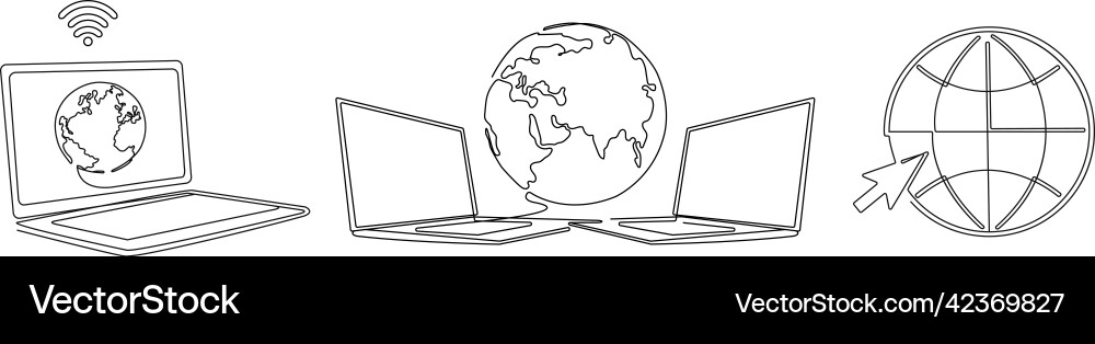 World with connected computers one line laptop World with connected computers one line laptop vector image