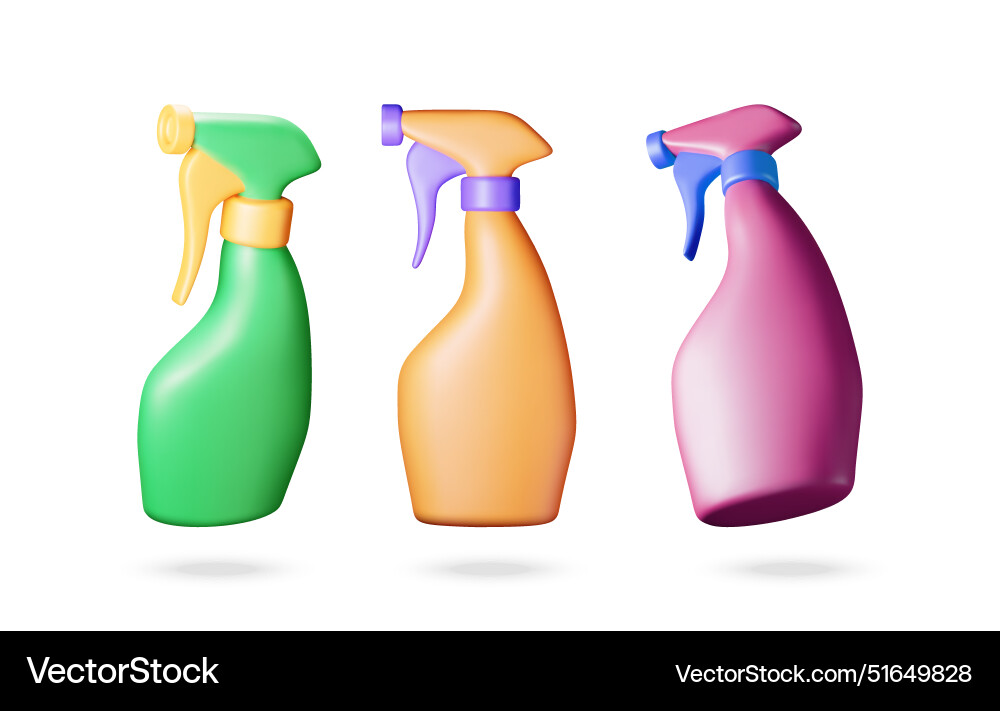 3d set of bottle with liquid detergent isolated Vector Image