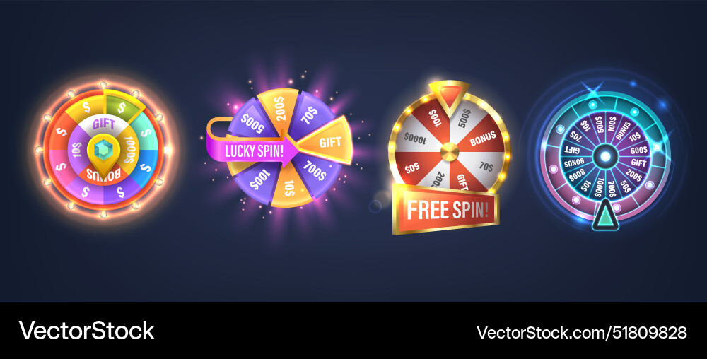 Bright and colorful game wheels displaying various Vector Image