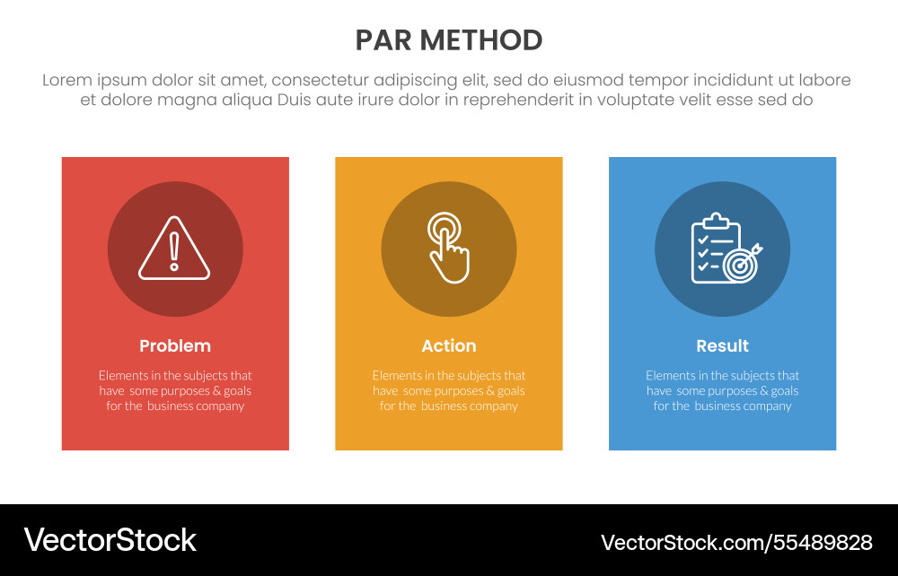 Par method infographic 3 point with vertical Par method infographic 3 point with vertical Vector Image