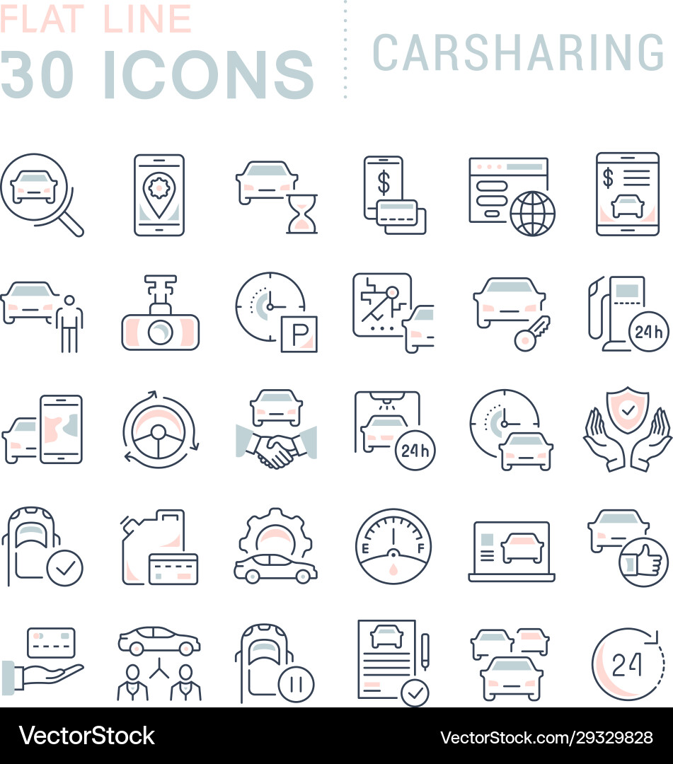 Set line icons carsharing Set line icons carsharing vector image