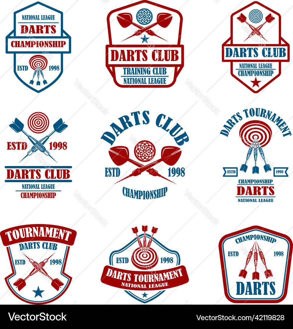 Set of emblems with darts design element for logo Set of emblems with darts design element for logo vector image