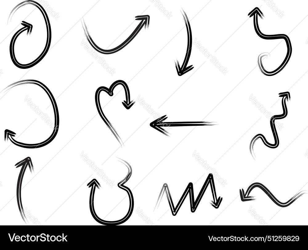 Double line brush arrow direction shape curved Vector Image