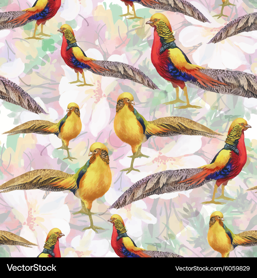 Watercolor Pheasant Floral Pattern Vector Image