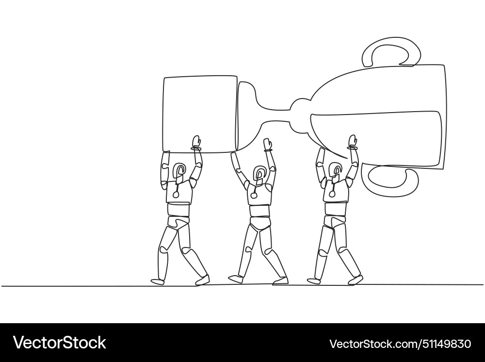 Continuous one line drawing group of robots work Vector Image