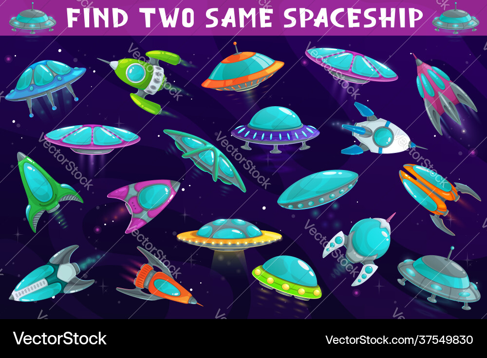 Find Two Spaceships - UFO Puzzle vector image