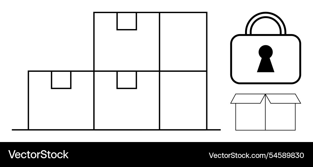 Stacked boxes and padlock secure Vector Image