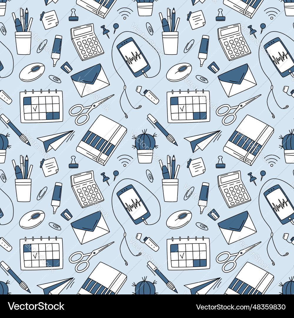 Workspace seamless pattern with smartphone cactus vector image
