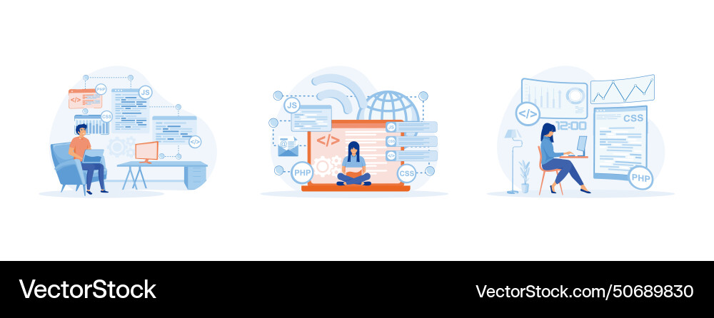 Young programmer concentrated at working project Vector Image