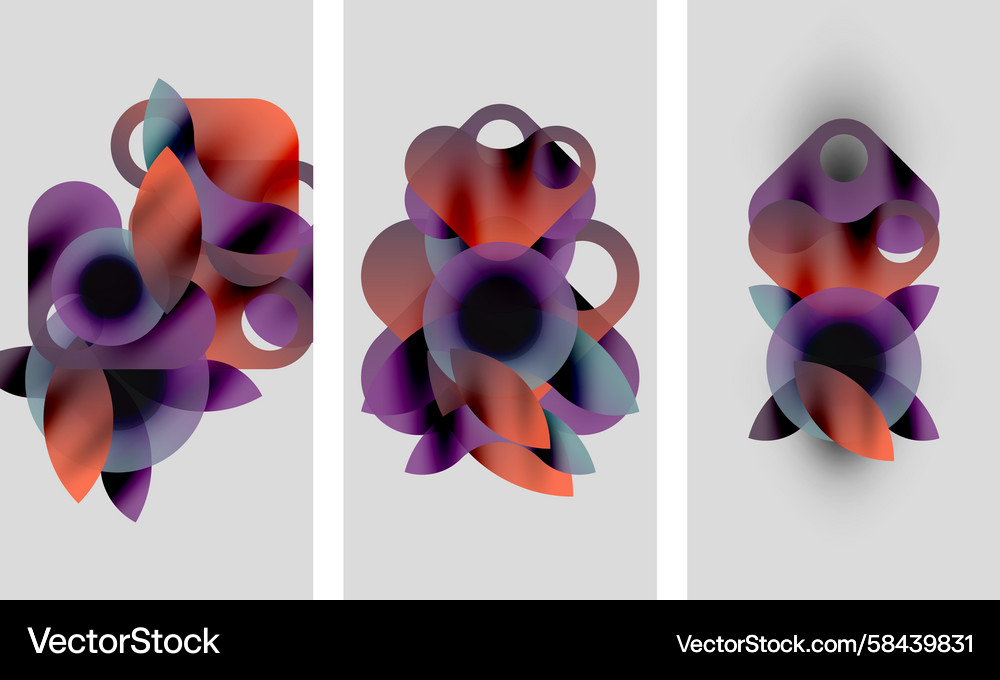 Abstract artwork three panels display overlapping Abstract artwork three panels display overlapping Vector Image
