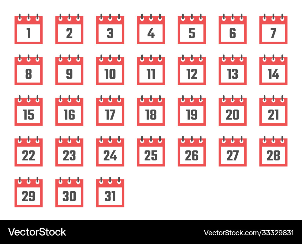 Calendar dates flat icon set from 1 to 31