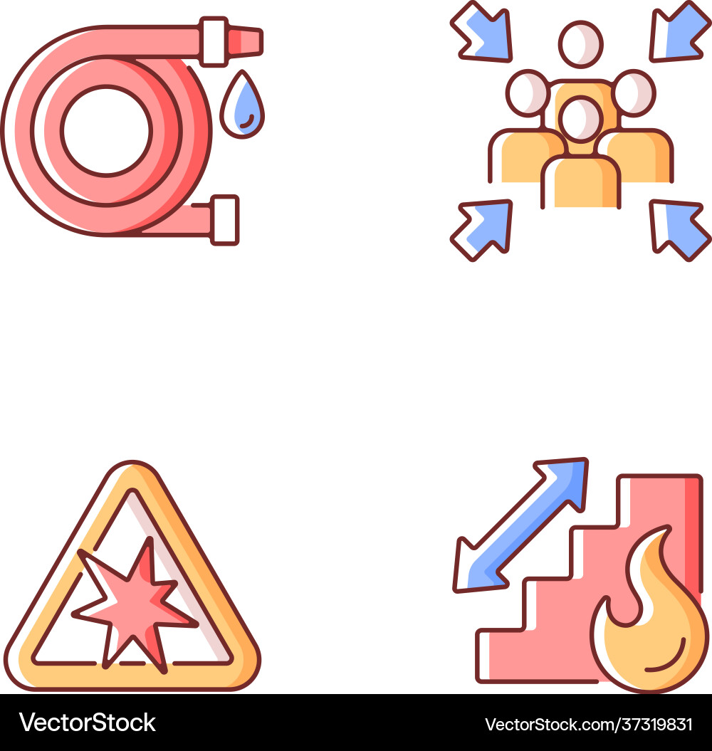 Office fire safety instructions rgb color icons Office fire safety instructions rgb color icons vector image