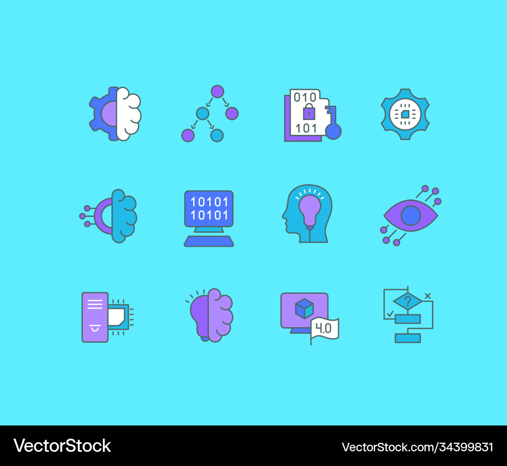 Set simple line icons computer science vector image
