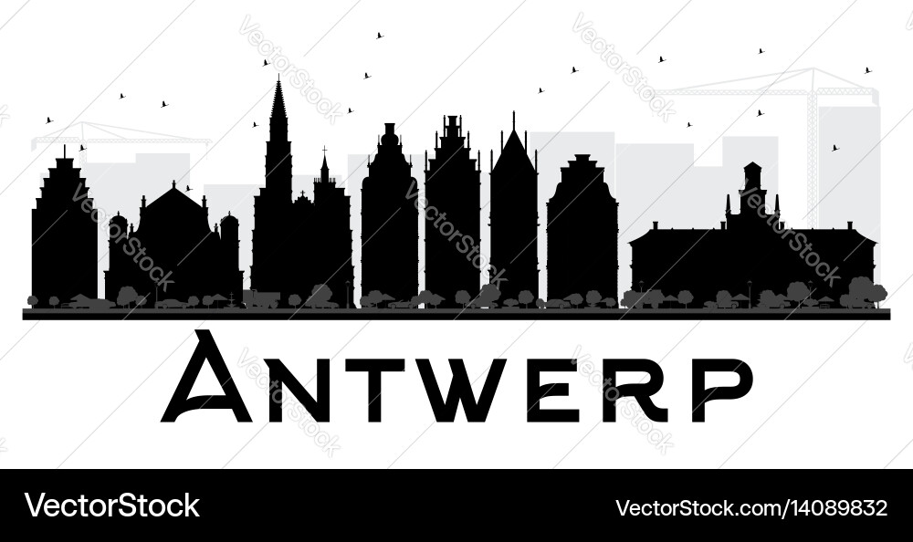 Antwerp city skyline black and white silhouette vector image