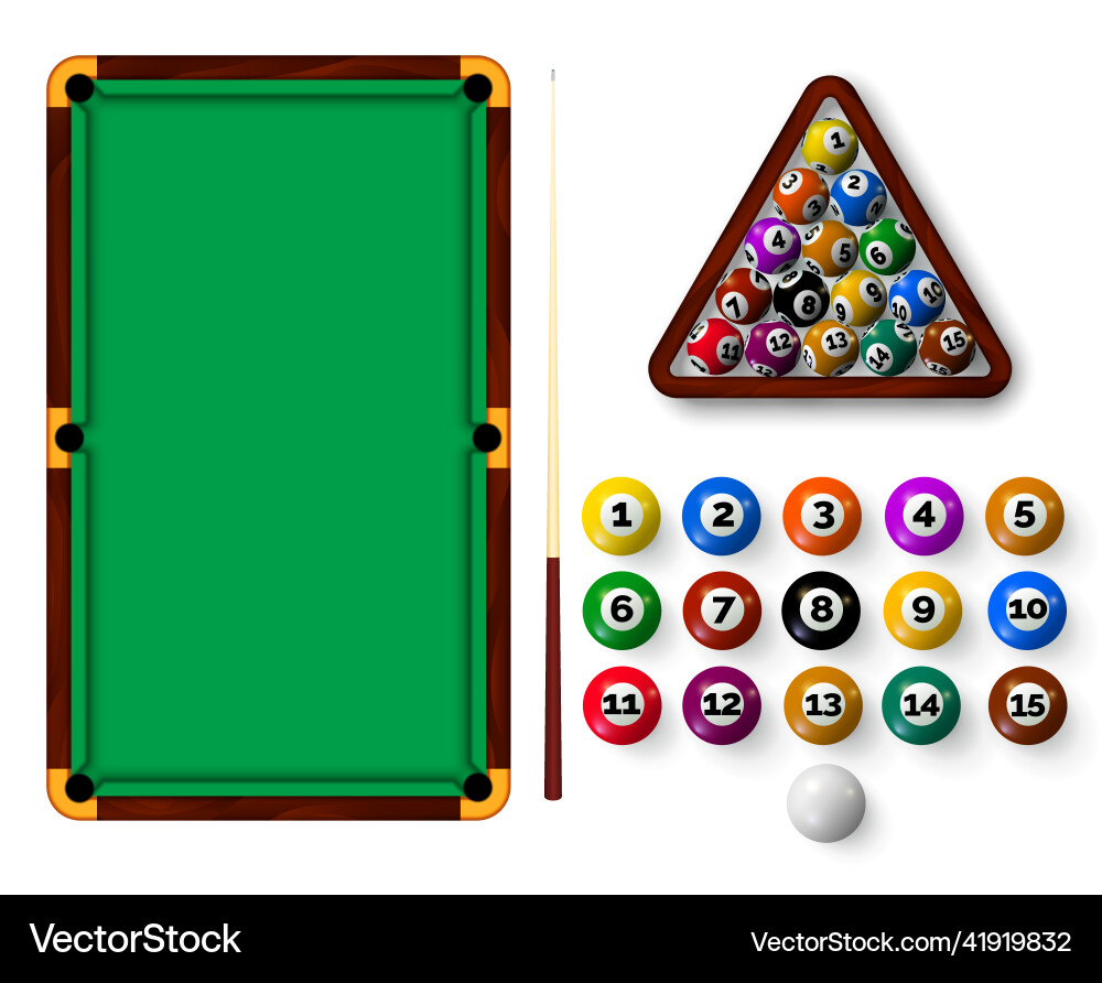 Billiard table with pockets balls triangle rack Billiard table with pockets balls triangle rack vector image