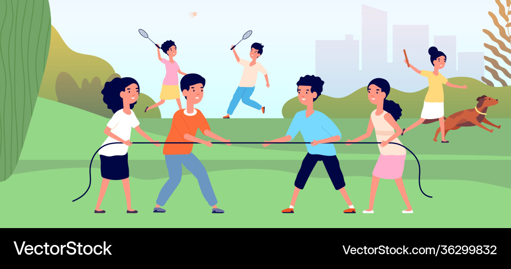 Kids tug war outdoor child games cartoon kid Kids tug war outdoor child games cartoon kid vector image