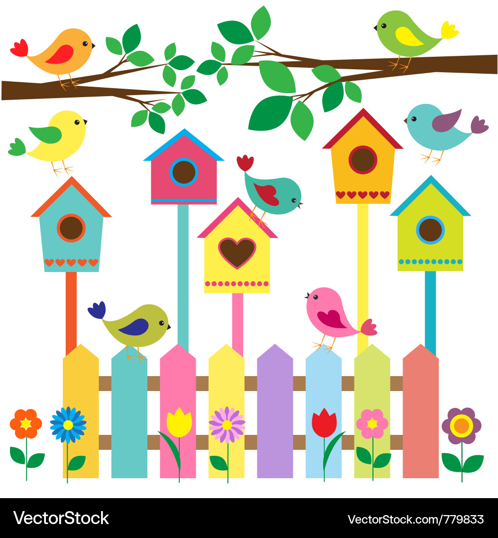 Colorful Birdhouses and Branches vector image