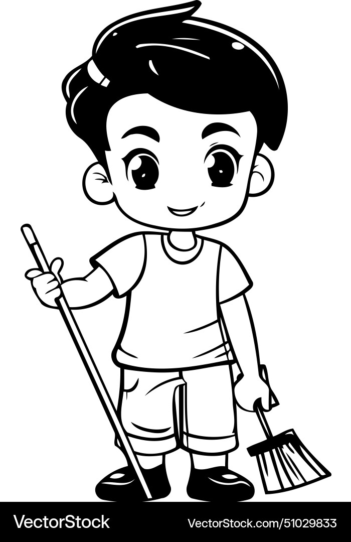 Cute boy cleaning the floor with a broom Vector Image