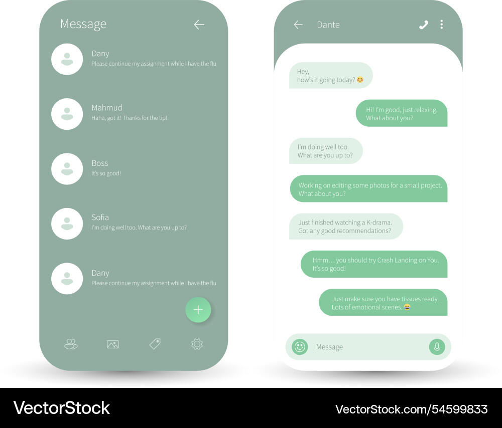 Light green chat interface design with minimal vector image