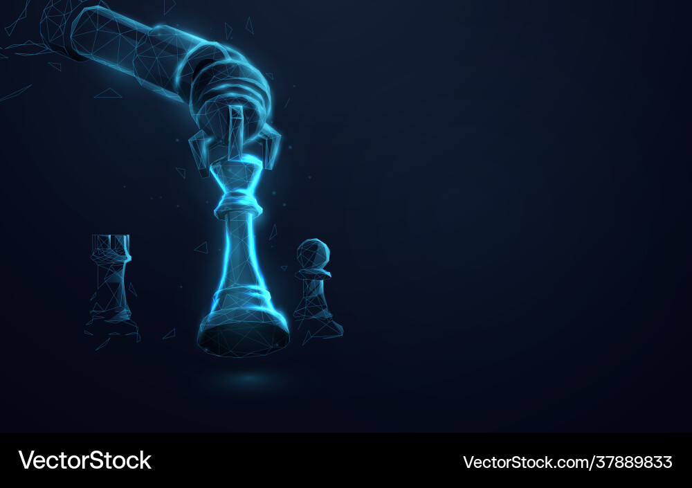 Robot arm playing chess artificial intelligence Robot arm playing chess artificial intelligence vector image