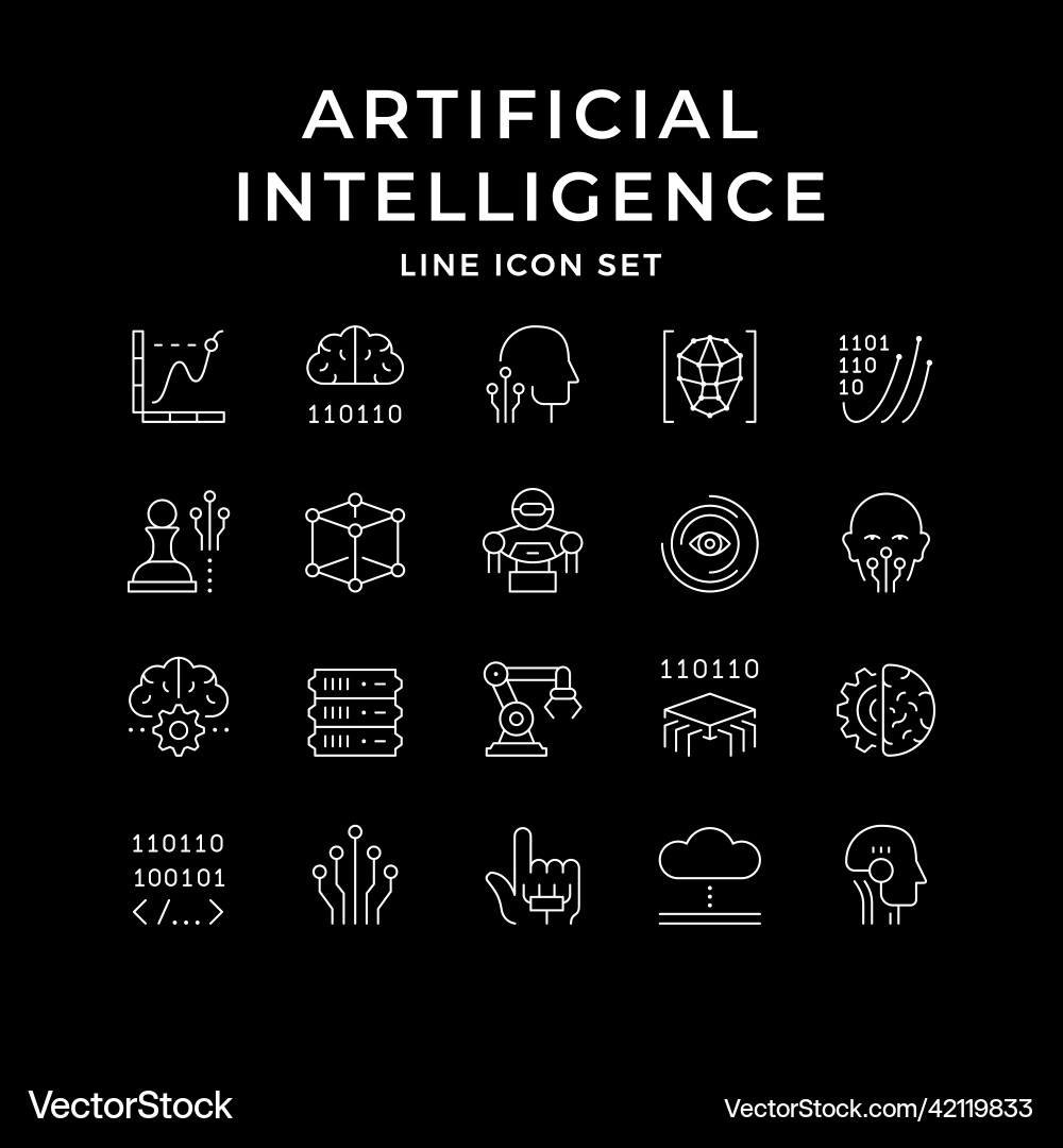 Set line icons of artificial intelligence Set line icons of artificial intelligence vector image