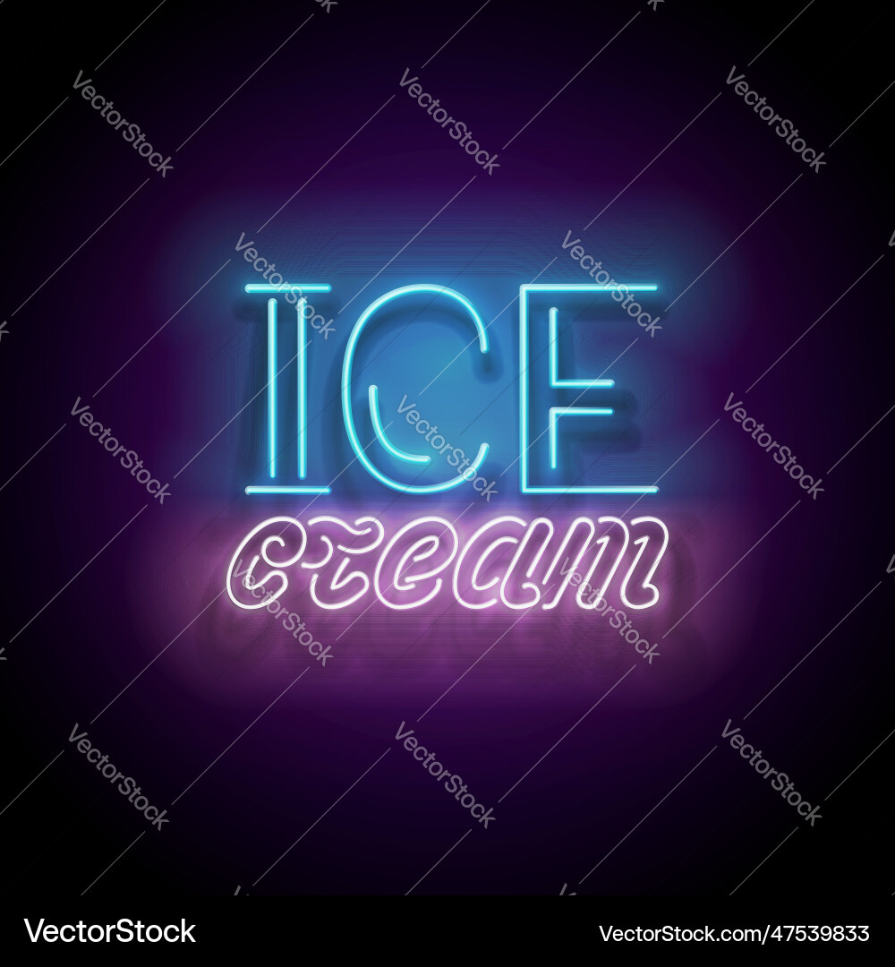 Vintage glow signboard with ice cream inscription Vintage glow signboard with ice cream inscription vector image