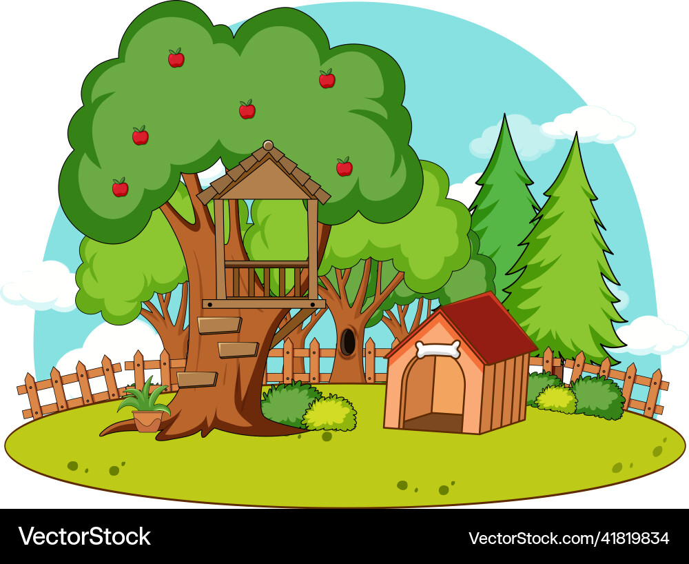 A simple tree house and doghouse in nature vector image