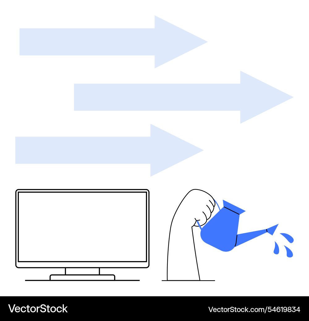 Growth concept with watering can and computer Growth concept with watering can and computer vector image
